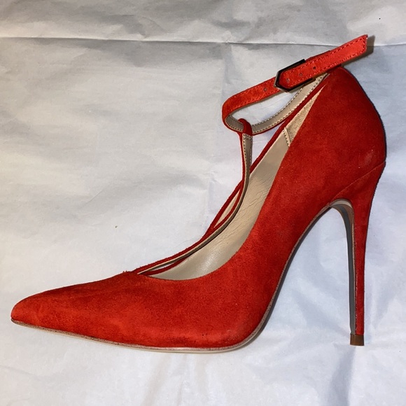 NEW Sam Edelman Suede Red Pointed Toe High Heels - Picture 5 of 7